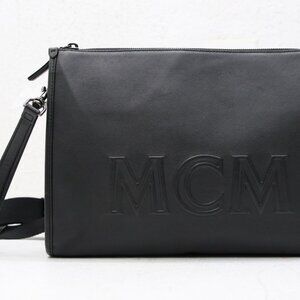 MCM Calfskin Aren Clutch Crossbody - Black